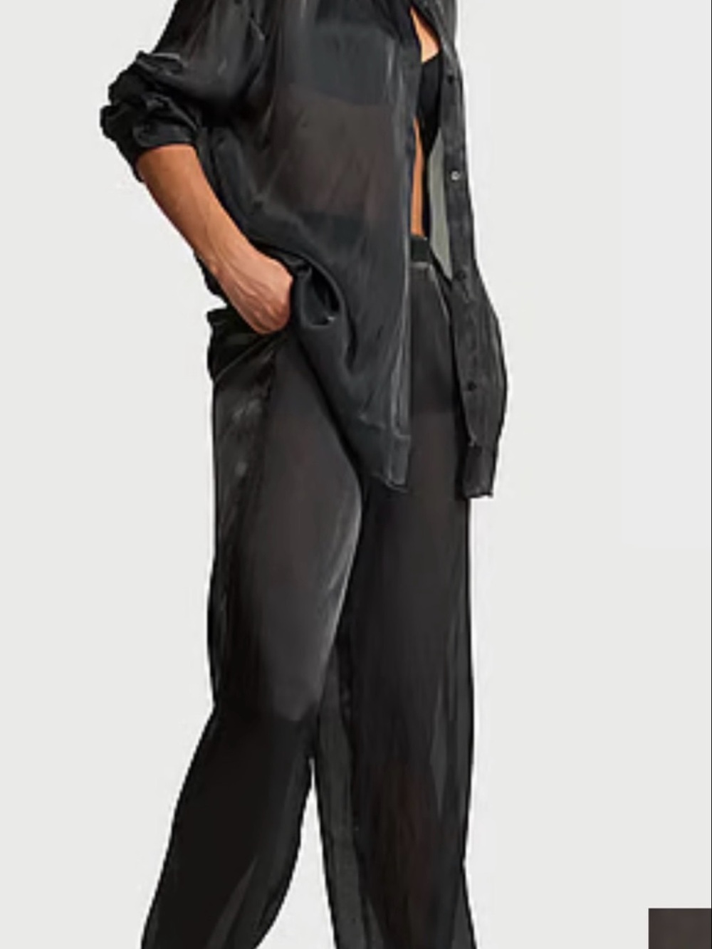 NWT Luxe Sheer Satin Button-Front Long
Pajama Set | XL